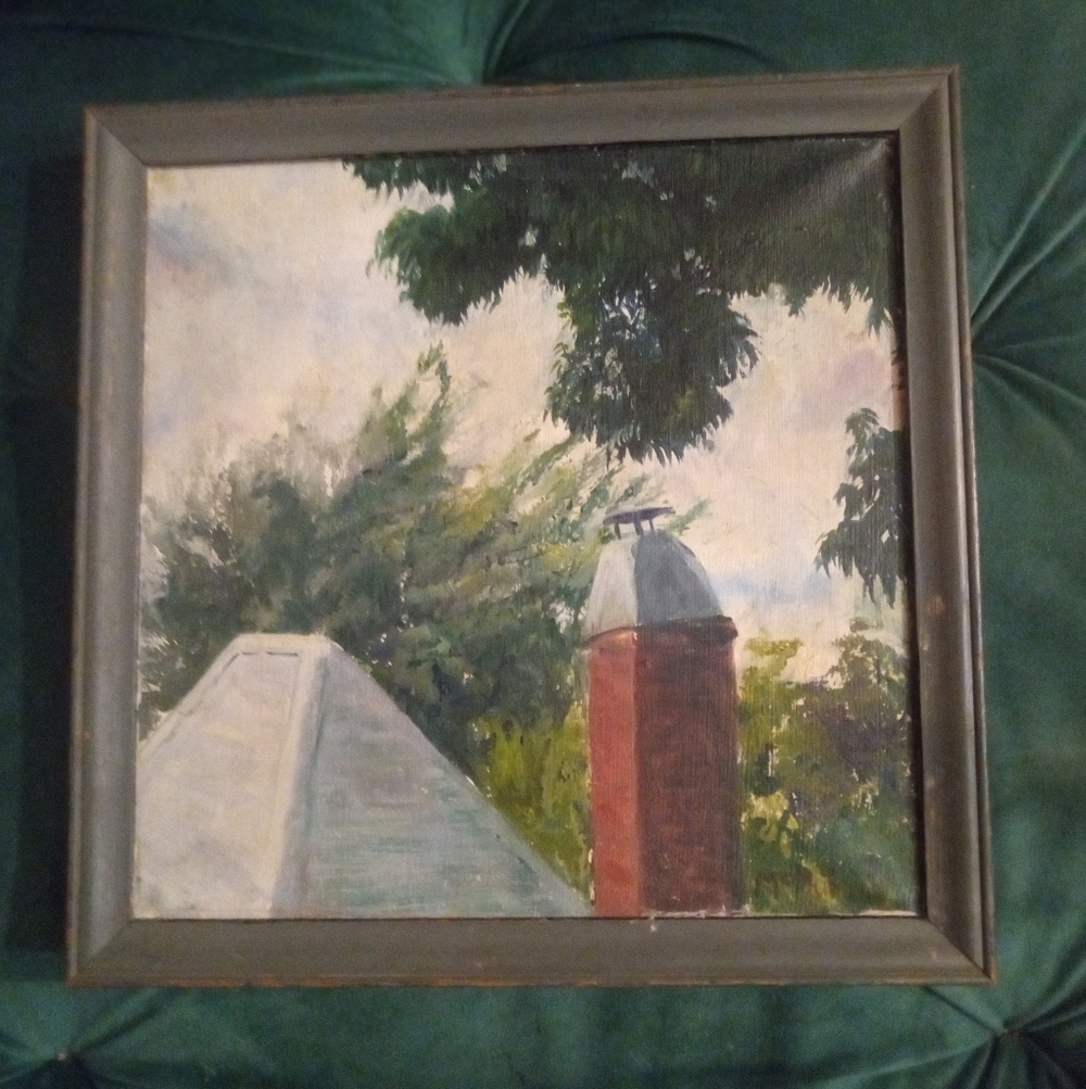 Anco Bilt Signed 9" 9" Wood Framed Landscape Painting with Gray Frame